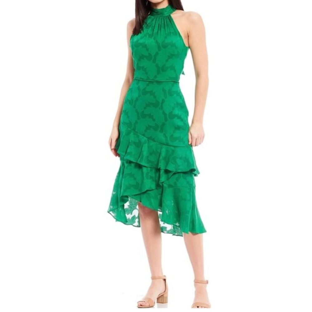 NWT Alex Marie Tati Halter Dress Emerald Green Tiered Fit & Flare Formal NEW 12